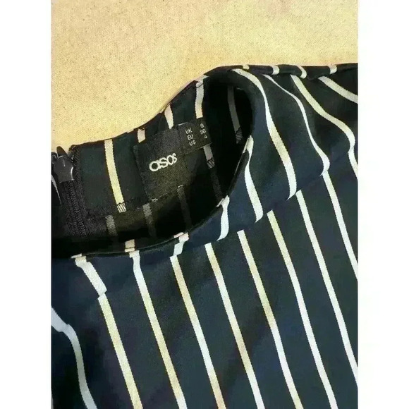 ASOS | Black + White Striped Cropped Blouse Sz.‎ 4 Cuff Sleeve Business Casual - Picture 5 of 9